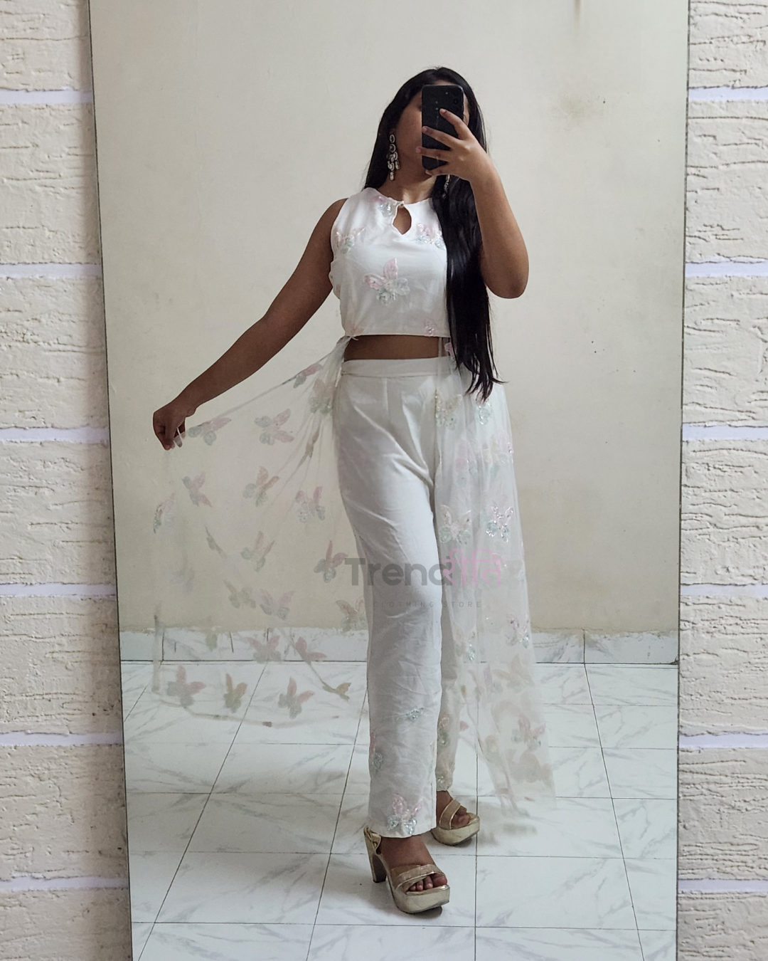 Off white butterfly Embroidered indo western outfit